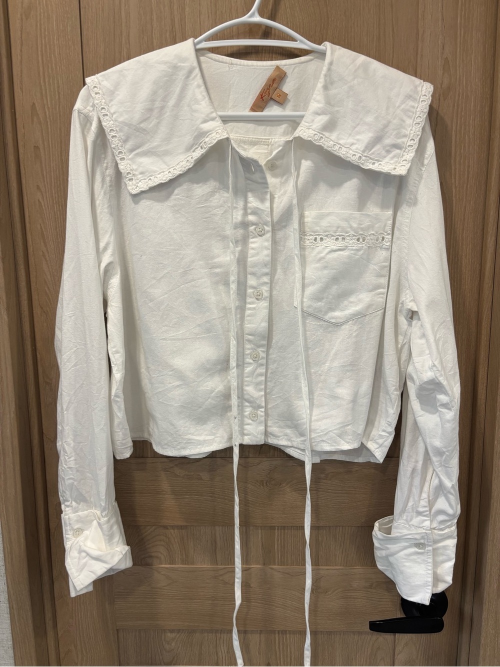Kyra Cotton Peasant Top M White Collar Prairie Farmhouse Country Cottagecore